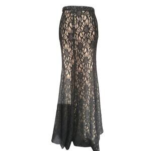 Vtg Black lace sequin formal skirt lace over nude fit & flare size 5 Christmas